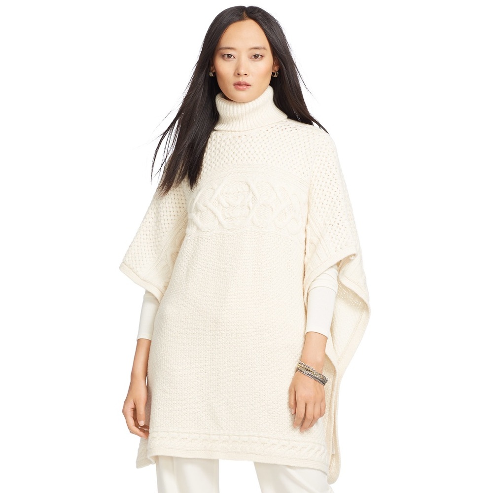 Women's Natural Wool-alpaca Turtleneck Poncho